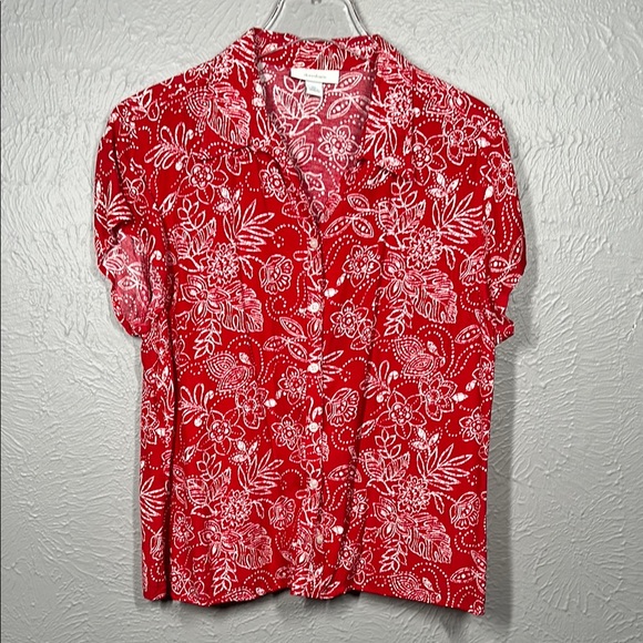 dressbarn Tops - Dressbarn Floral Print Red Button-Up Women's Top Size XL